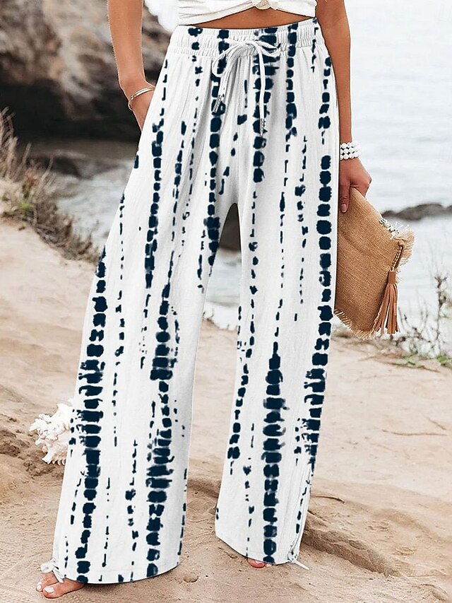 Women's Wide Leg Chinos Baggy Pants Vacation Fashion Basic Full Length High Waist Floral Graphic Printing Soft Breathable Micro-elastic Vacation Street Causal White Navy Blue Blue Summer Spring4