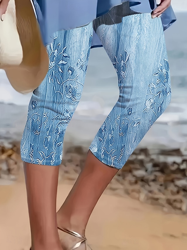  Dames Leggings Capri Broeken 3D Print Hoge Elasticiteit Vakantie Vintage Mode Kuitlengte Hoge Taille Bloemen Grafische Afdrukken Ademend Zacht Rekbaar Formeel Vakantie Kantoor Buff Roze Blauw Amethist
