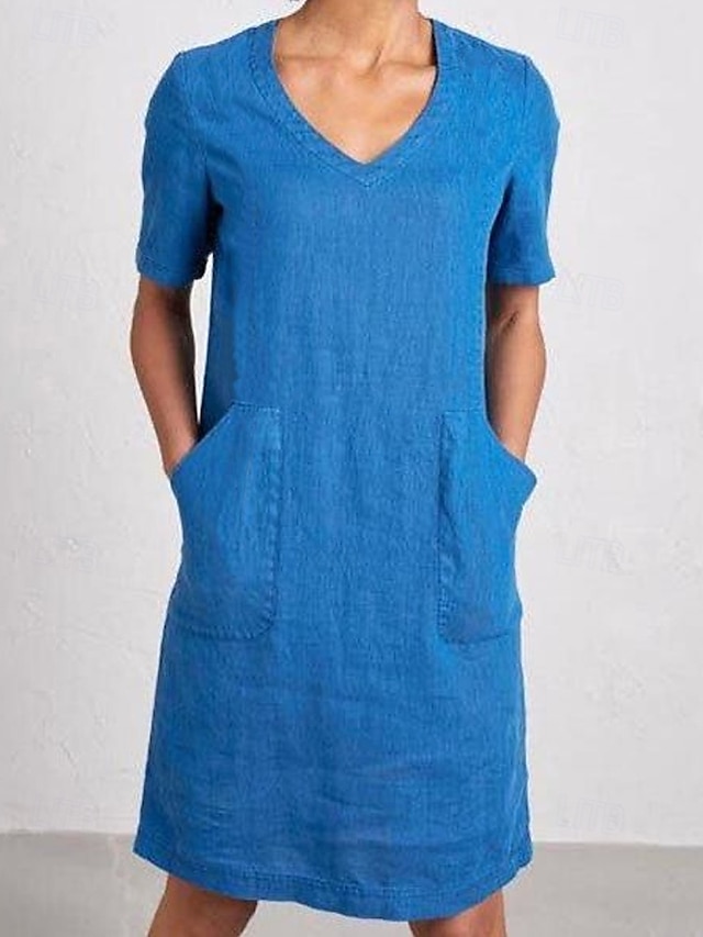  Femmes Mini Robe Robe d'été Occasionnel Quotidien Uni Manche Courte Col en V Noir Jaune Bleu Vert Été