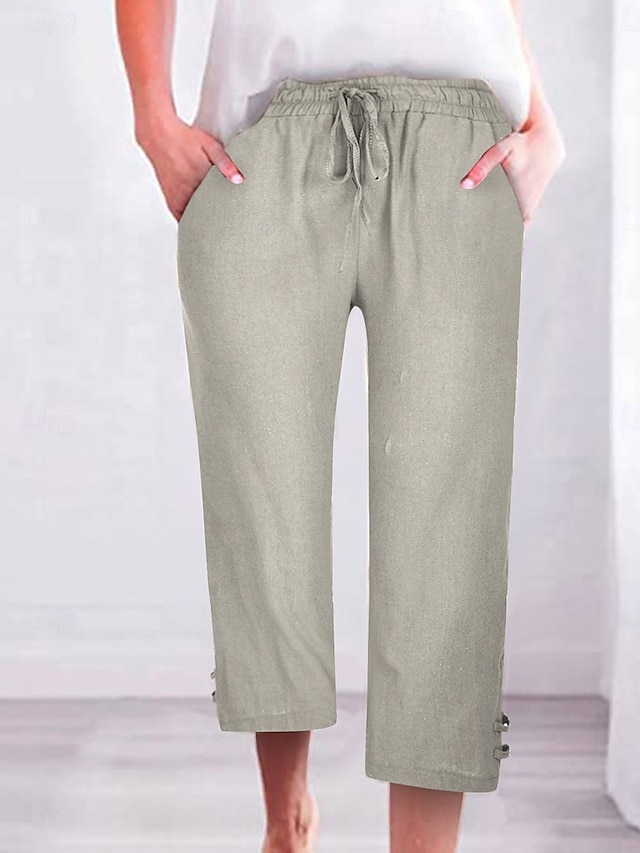  Kvinnors Chinos Enfärgad Mode Streetwear Grundläggande Kalf Längd Medium Midja Enfärgad Fickor Dragkedja Komfort Utomhus Mikro-elastisk Semester Gatu Daglig Mörk Grå Ametist Grå Svart Sommar Vår