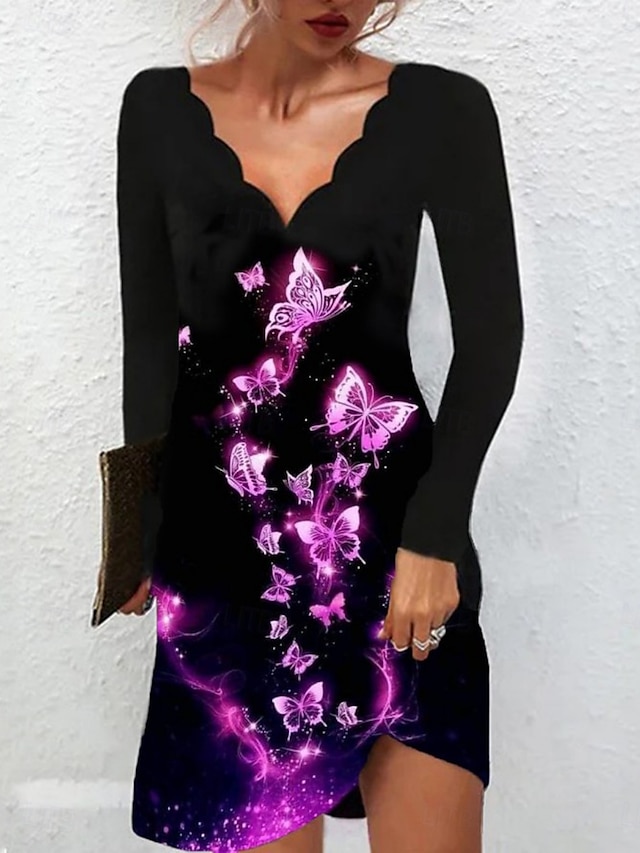  Women's Mini Dress A Line Dress Summer Dress Casual Daily Regular Fit Graphic Long Sleeve V Neck White Yellow Purple Gold Summer