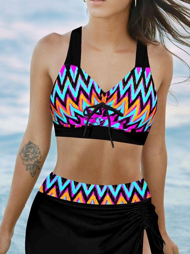  Women's Swimwear 2 Piece Swimsuit Backless Tropical Beach Wear Leopard Flower V Wire Sleeveless Bathing Suits