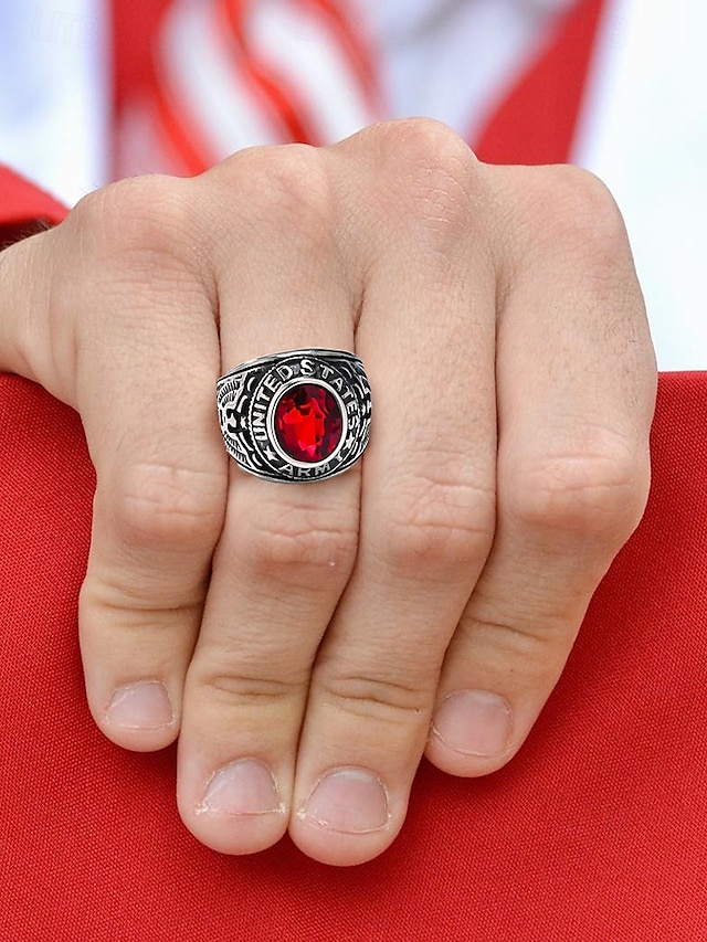  Herren-Vintage-Armeering mit smaragdgrünem Edelstein – antiker silberner Statement-Ring im Militärstil für Veteranen und Sammler