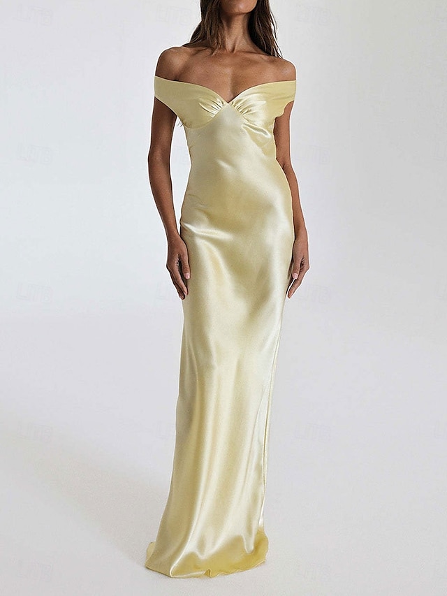  Yellow Dress Mermaid / Trumpet Party Dresses Elegant Dress Wedding Wedding Guest Floor Length Sleeveless Off Shoulder Backless with Ruched 2025
