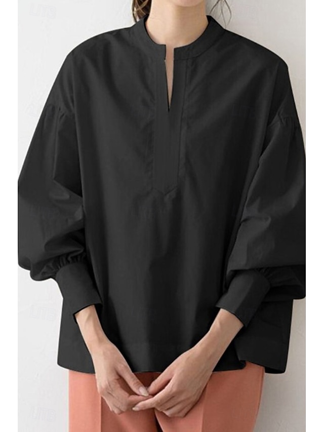  Damen Bluse Einfach Basic Lässig Langarm V Ausschnitt Normale Oberteile Täglich Ferien Schwarz Sommer