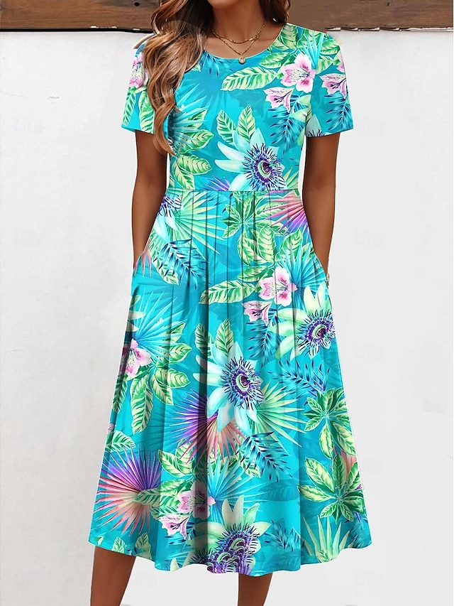  Mujer Vestido Midi Vestido estilo camiseta Vacaciones Casual Diario Ajuste regular Floral Graphic Manga Corta Cuello Barco Verde Claro Rosa Verde Trébol Beige Verano