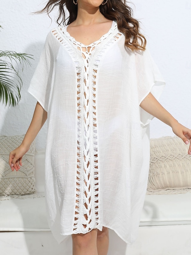  Maillots de Bain Femme Couverture Robe de Bain Maillot Boutons Vacances Plage Tenue Couleur Unie Col en V Manches Courtes Maillots de Bain