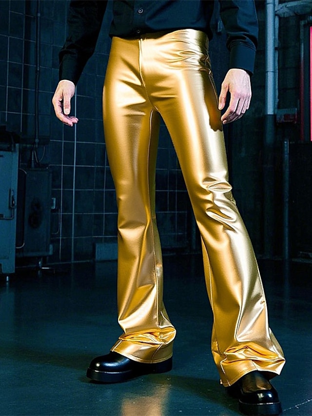  Homme Pantalon Disco Pantalons Évasés Pantalons Pantalon décontracté Boutons Avec Poches Uni Confort Soirée Scène Lumières Disco Mode Occasionnel Dorée Micro-Élastique