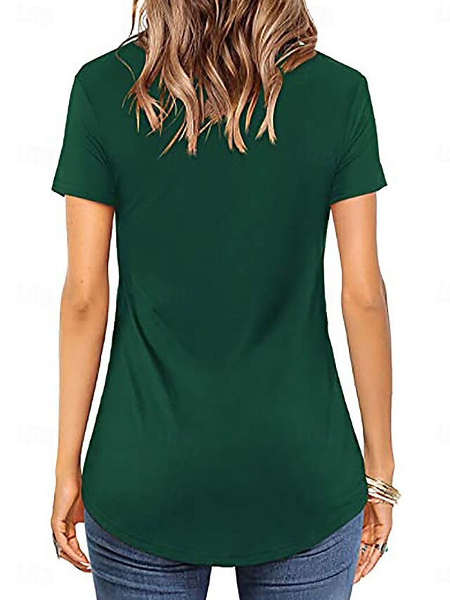  Vrouwen T-shirt Effen Kleur Effen Mode Elegant Klassiek Korte Mouw V Hals Regular Tops Dagelijks Weekend Zwart Wit Roze Legergroen Zomer