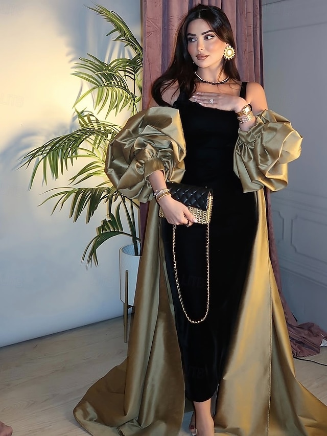  Robe de soirée élégante en colonne/silhouette ajustée robe formelle de mariage longue à partir du sol à manches longues col carré satin avec châle