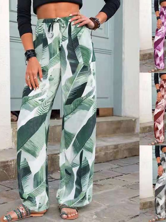  Per donna Pantaloni Eleganti Pantaloni Moda Boho Lunghezza intera Naturale Foglia Stampato Design con Coulisse Elastica Comodo All'aperto Confortevole All'aperto Ferie Casual Quotidiano Grigio Rosa