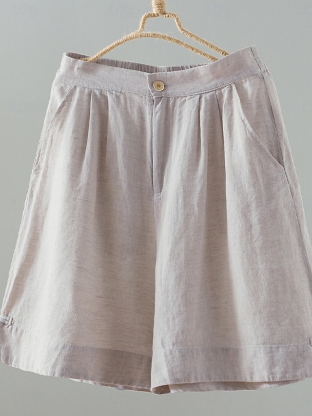  Shorts da Donna Colore Unito Chinos Base Casual Lunghezza Ginocchio Vita Alta Semplice Tasca Comfort Micro-elastico Quotidiano Grigio Beige Caffè Estate Vestibilità Normale