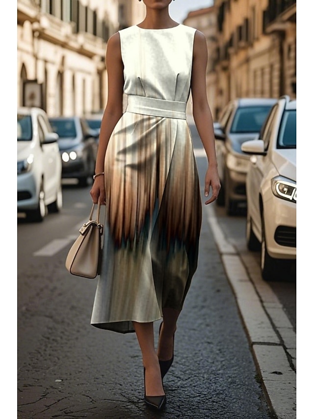  Femmes Robe Midi Robe Décontractée Robe débardeur Robe d'été Mode Moderne Quotidien Date Week-end Coupe régulière A Ombre Sans manches Col ras du cou Violet Abricot Été