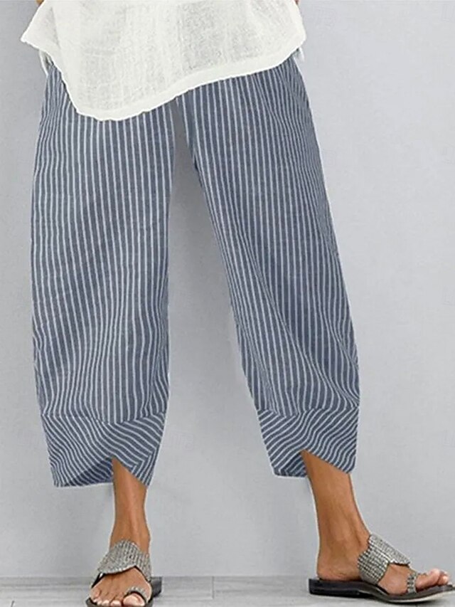 Women's Chinos Baggy Pants Beach Shorts Vacation Vintage Ethnic Style Ankle-Length High Waist Graphic Striped Drawstring Patchwork Wide Leg Soft Breathable Micro-elastic Vacation Street Causal4