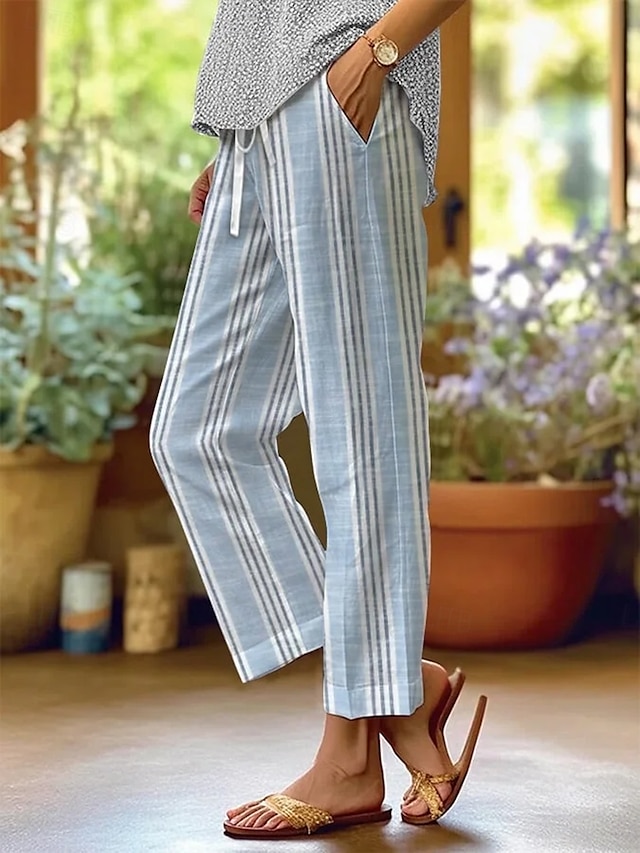  Damen Slim Fit Elegant Urlaub Vintage Volle Länge Hohe Taille Grafik Gestreift Geometrisches Muster Drucken Atmungsaktiv Weich Mikroelastisch Outdoor Täglich Hellblau Hellblau-Weiß Leicht Grün Sommer