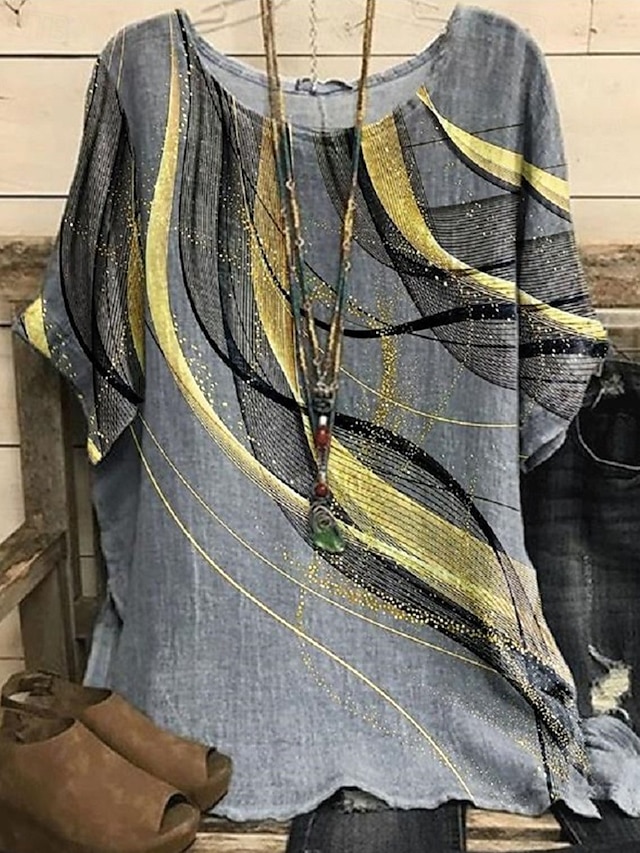  Pentru femei Cămașă Tricou Tee Top Imprimeu Elegant Modă Modern Manșon scurt Stil Nautic Topuri obișnuite Zilnic Sfârșit de săptămână Bleumarin Albastru piscină Mov Gri Deschis Gri Închis Vară