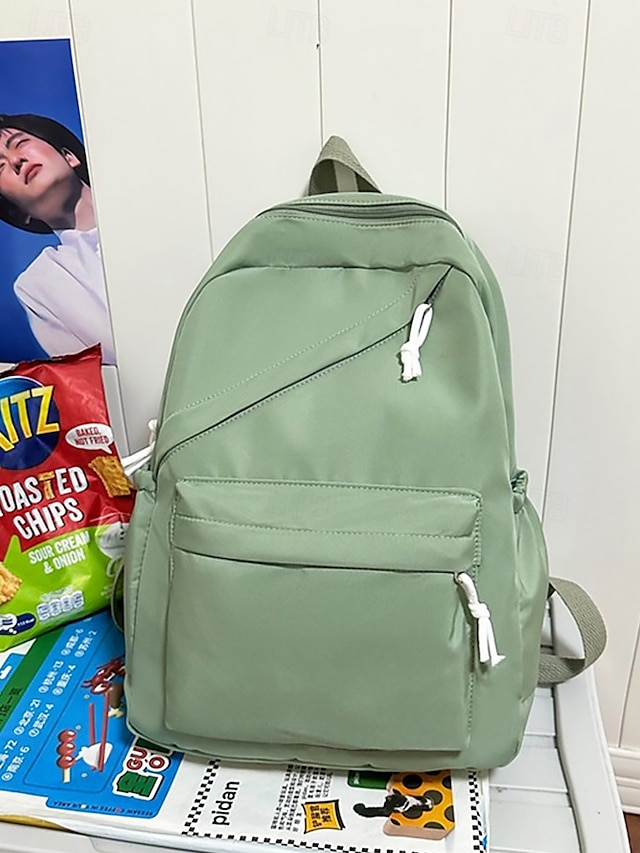  Sac à dos d'école unisexe en nylon de couleur unie avec design multi-poches - sac à dos léger et minimaliste pour adolescents et étudiants