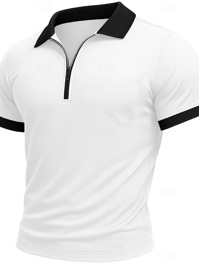 Męskie Bluza polo Koszula golfowa Codzienny Zdatność Klapa Quarter Zip Krótki rękaw Moda Nowoczesny Jednokolorowe Zamek Kieszeń Lato Wiosna Na każdy sezon Biały Burgundowy Granatowy Bluza polo