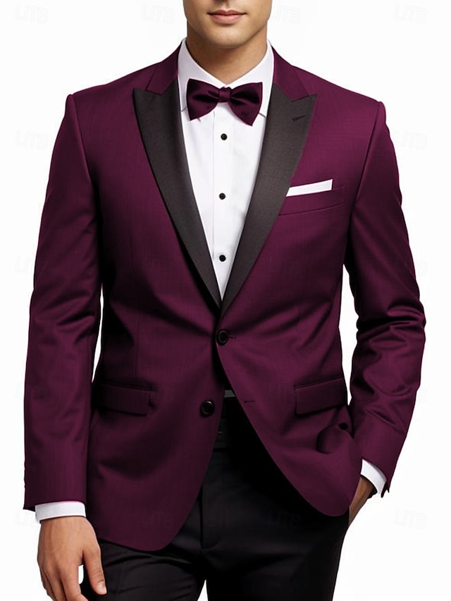  Herren Hochzeit Abschlussball Partyanzüge Steigendes Revers Traube Dunkelgrün Formell Einfarbig Standard Passform 2-teilig Einreihige Zwei-Knopf-Jacke