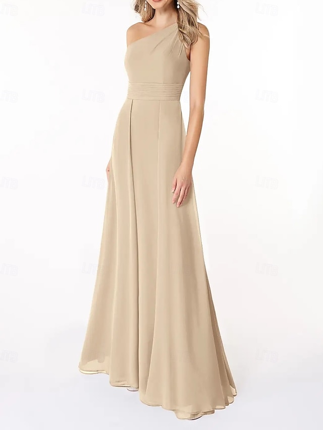  Ligne A Robe de Demoiselle d'Honneur  Une Épaule Sans manches Élégant Longueur au sol Chiffon avec Plis / Fronces 2022
