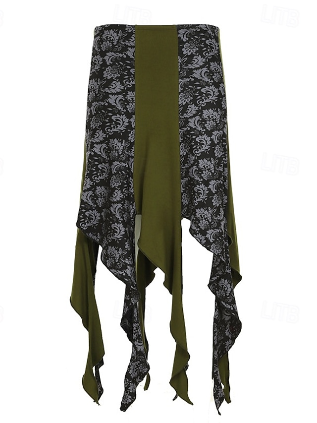  Damen Rock Lässig Boho Midi Mittlere Hüfthöhe Röcke Blumen Farbblock Spleißen Druck Asymmetrischer Saum Mikroelastisch Urlaub Straße Grün Sommer Polyester