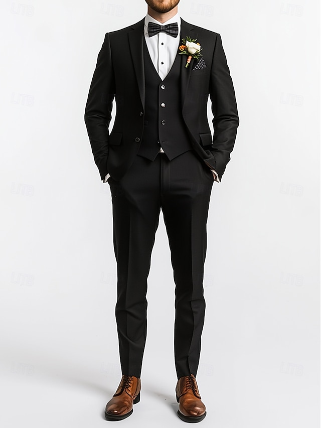  herrebryllupsdresser med svart slips sommer mote formell ensfarget standard passform 3-delt enkeltspent to-knapps dress