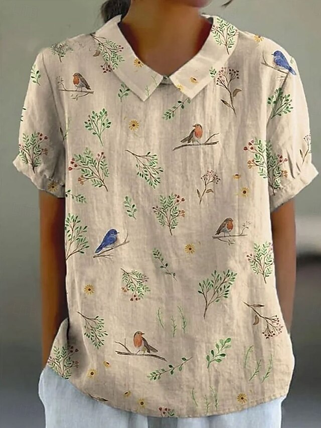 Women's Blouse Floral Graphic Vintage Stylish Casual Short Sleeve Shirt Collar Regular Tops Work Daily Print White Green Beige Summer Spring4