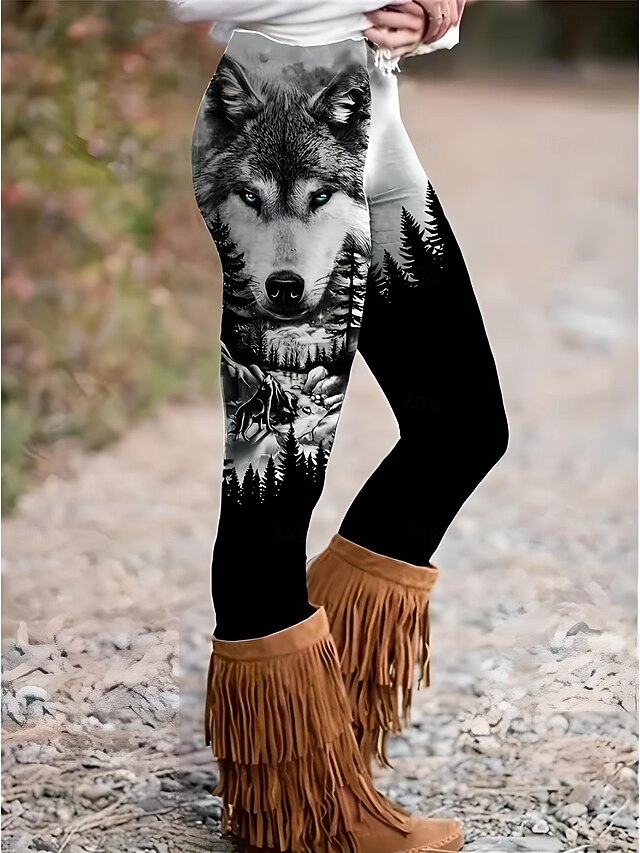 Women's Leggings Vacation Vintage Fashion Ankle-Length High Waist Graphic Animal Dog Printing Soft Breathable Micro-elastic Outdoor Vacation Street Black Spring Slim Fit4