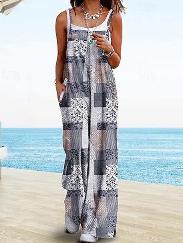  Femmes Normal Combinaison Occasionnel Fleuri Sans manches Col en U Avec Poches Imprimé Rue Quotidien Coupe régulière Bleu Violet Fuchsia Été