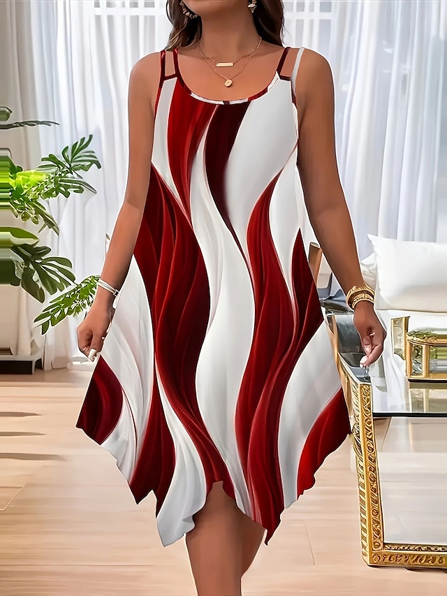  Mujer Vestido Midi VESTIDO CAMISA Casual Holgado Graphic Sin Mangas Cuello Barco Rojo Verano