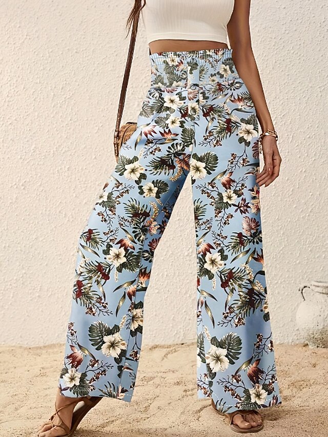  Pentru femei Pantaloni Modă Boho Lungime totală Natural Floral Imprimeu Confortabil Exterior Comfortabil În aer liber Vacanță Casul / Zilnic Caisă Albastru Ceruliu Deschis Roz Albastru Marin Închis