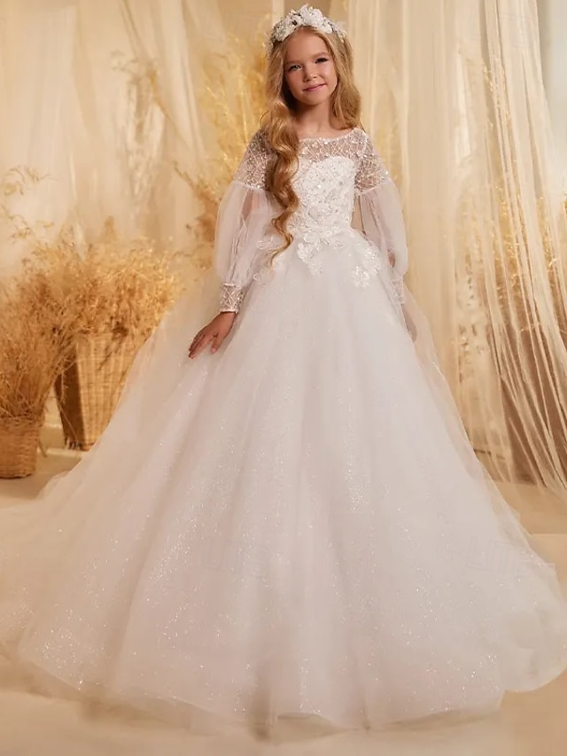  Vestido de Baile Cauda  Rabo de Peixe Vestido de Dama de Flores Primeira Comunhão Frozen Elsa Meninas Vestido Fofo de Formatura Tule com Ruched Estilo Real Tutu para 3-16 Anos