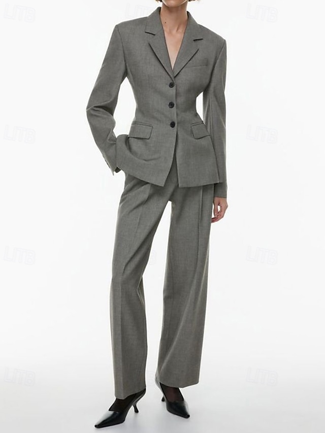  Conjunto de Blazer e Calças com Cintura Ajustada para Mãe da Noiva Blazer em Forma de Ampulheta Vintage Simples Decote em V Lapela Rebatida Comprimento Total Comprimento do Tornozelo Manga Longa com