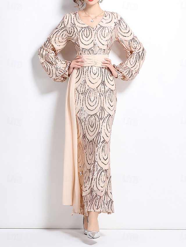  A-Linie Brautmutterkleid Elegant Party V Ausschnitt Bodenlang Polyester Langarm mit Paillette 2025