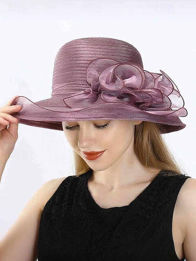  Chapeau de paille élégant à large bord pour femme avec des accents de ruban et de perles, parfait pour les fêtes de jardin d'été, les événements en plein air et les mariages