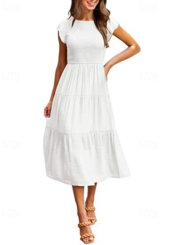  Femmes Robe Midi Robe Blanche Robe de remise des diplômes Mode Anniversaire Date Fête du thé Coupe régulière Uni Sans manches Col ras du cou Noir Blanche Vert Claire Vert Véronèse Été
