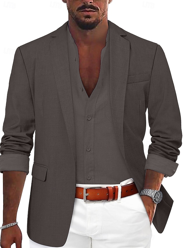  Voor heren Sportjas Linnen blazer Modieus Casual Effen Linnen blazer Leger groen Zwart blauw Getailleerd Single Breasted een knoops