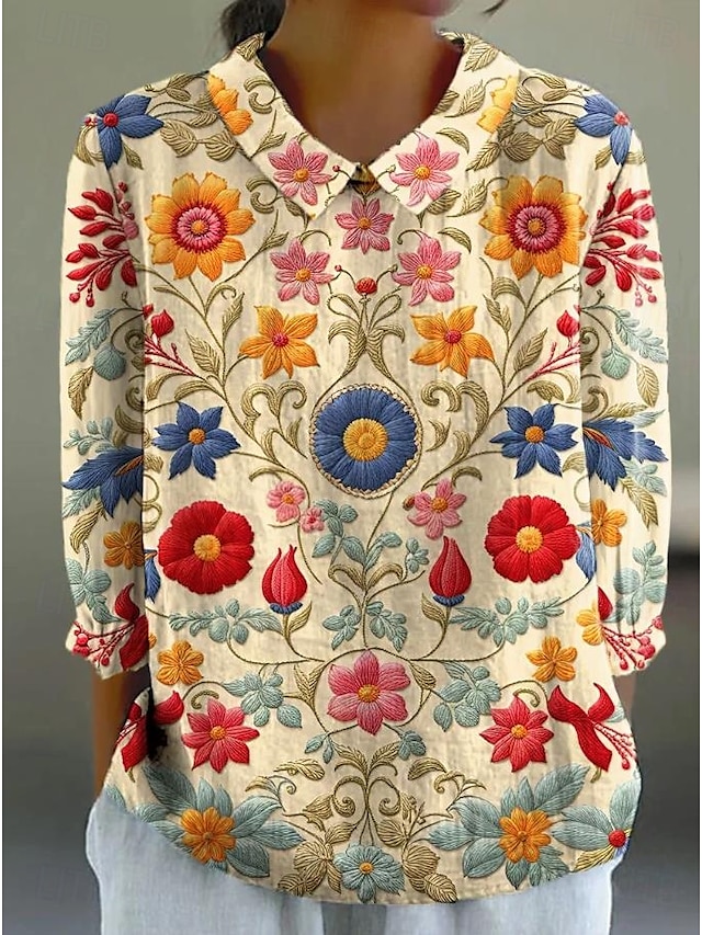  Femmes Chemise Fleuri Graphique Paisley ancien Quotidien Élégant manche longue Col de chemise Hauts Réguliers Quotidien Imprimé Jaune Bleu Violet Orange Été Printemps