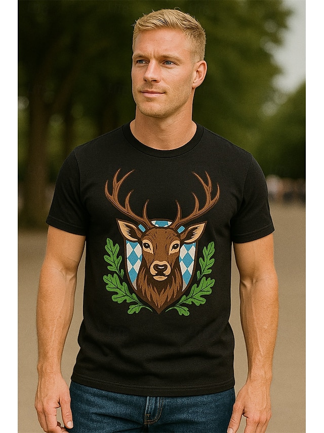  Oktoberfest Hirsch T-Shirt Bayerisch München Deutsch Grafik Für Herren Damen Erwachsene Oktoberfestbier Heißprägen Festival