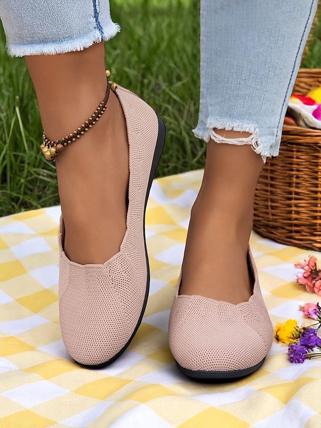  Women's Flyknit Slip-On Flats - Soft Knit Upper with Comfortable Stretch, Lightweight and Breathable, Ideal for Casual Wear and Summer Outings