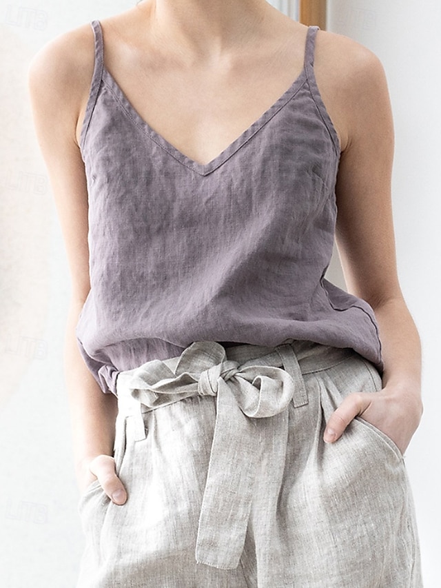  Per donna Gilet in cotone e lino Blusa Canotta a canotta Semplice Moderno Casual Senza Maniche Scollo a V Top Regolari Quotidiano Uscire Nero Bianco Viola Estate
