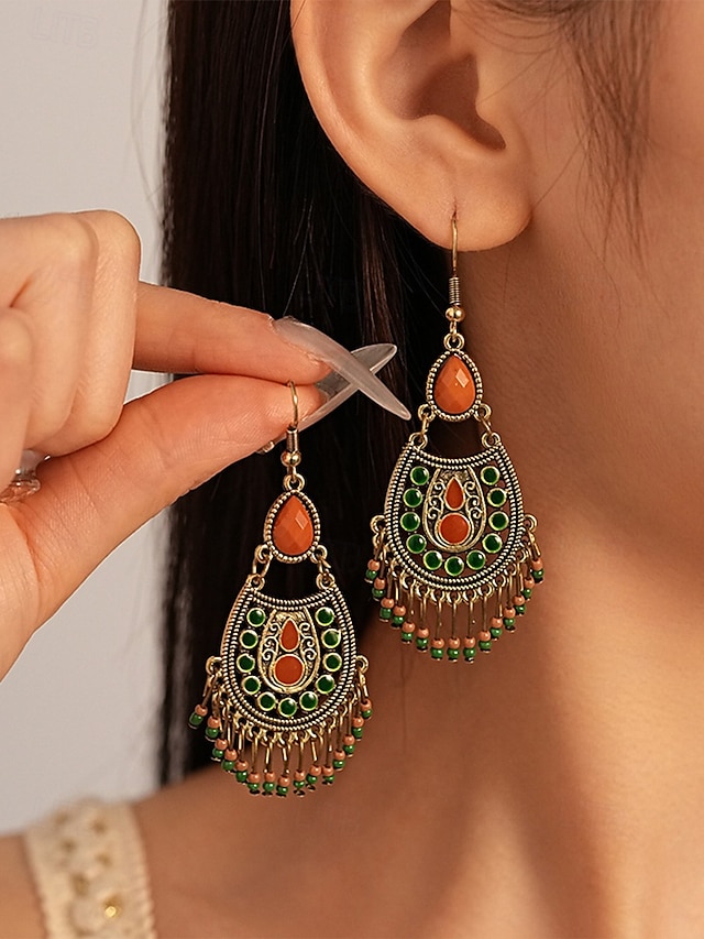  Cercei boemi pentru femei, model lacrimă – stil tribal vintage cu franjuri cu mărgele, bijuterii ușoare și statement pentru petreceri și festivaluri