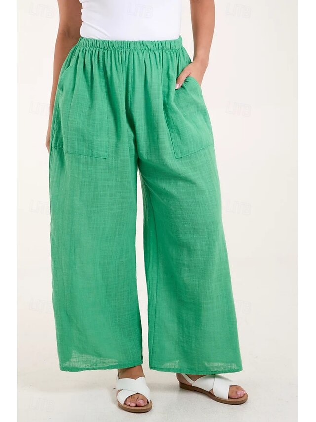  Dames Katoenen linnen broek Broeken Streetwear Casual Lang Hoge taille Effen Zak Elastisch ontwerp met trekkoord Hoge snede Ademend Zacht Micro-elastisch Vakantie Straat Alledaagse kleding Zwart Wit