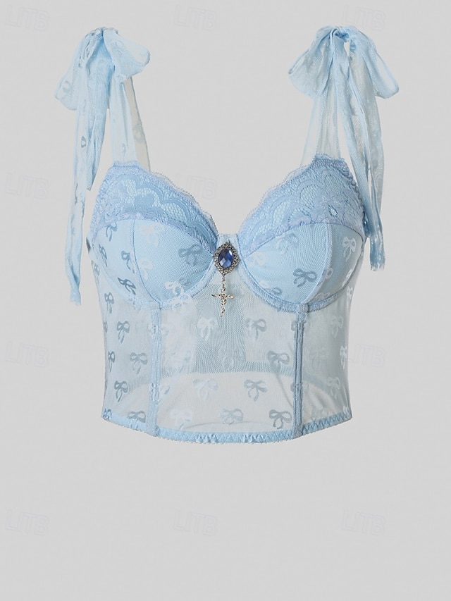  Women's Blouse Lace Tops Plain Stylish Modern Sleeveless Strap Crop Tops Holiday Going out Lace Light Blue Summer