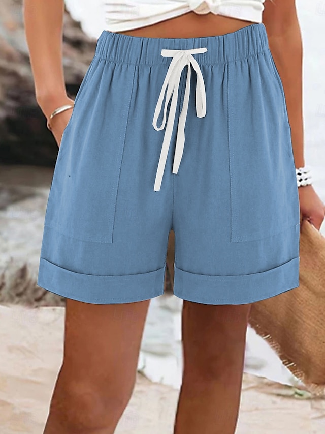  Pentru femei Pantaloni Scurți Vacanță Epocă Casual Scurt Talie medie Simplu Talie elastică Vacanță Stradă Portocaliu Kaki Albastru Închis Albastru Deschis Vară Primăvară Fit regulat