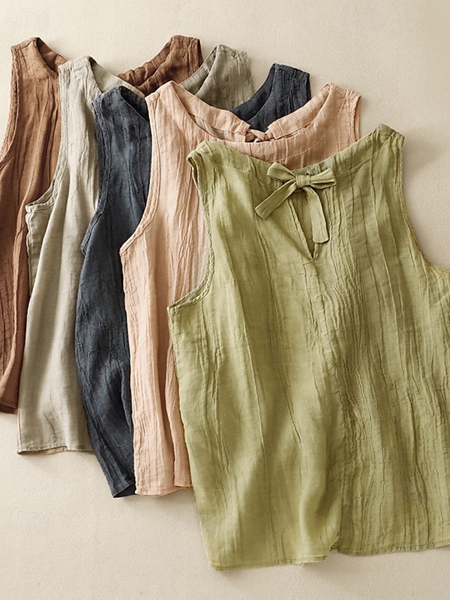  Per donna Set ispirati al lino Gilet in cotone e lino Blusa Semplice Moderno Casual Senza Maniche Girocollo Top Regolari Quotidiano Ferie Uscire Rosa Rosso Verde Albicocca Estate