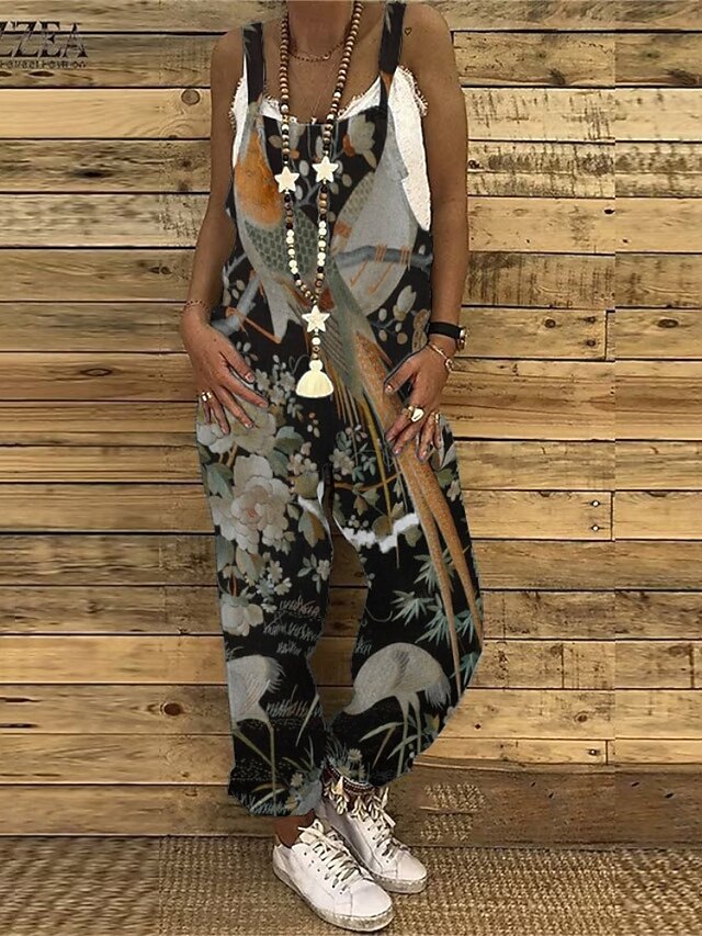 Women's Normal Jumpsuit Casual Floral Sleeveless U Neck Print Street Holiday Regular Fit Dark Gray Summer4