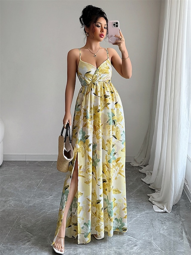  Ásványvonalú quinceanera ruhák Elegáns ruha formális esküvő földig érő ujjatlan V nyakú poliészter hátul nyitott virágmintás esküvői vendég ruha