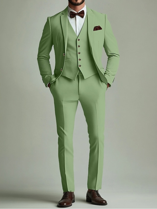  Uomo Matrimonio Feste Completi Verde salvia Formale Tinta unita Vestibilità standard 3 pezzi Monopetto Due Bottoni