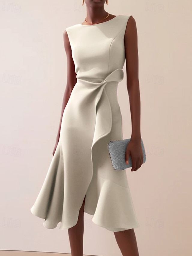  Women's Midi Dress Prom Dress Party Dress Fashion Modern Party Evening Party Date Regular Fit Plain Sleeveless Crew Neck Pink Green Khaki Summer